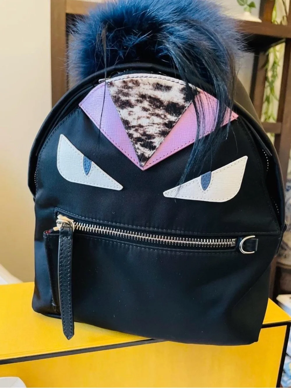 Fendi Mini Monster Eyes Backpack in black,